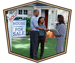 couple outside home with realtor