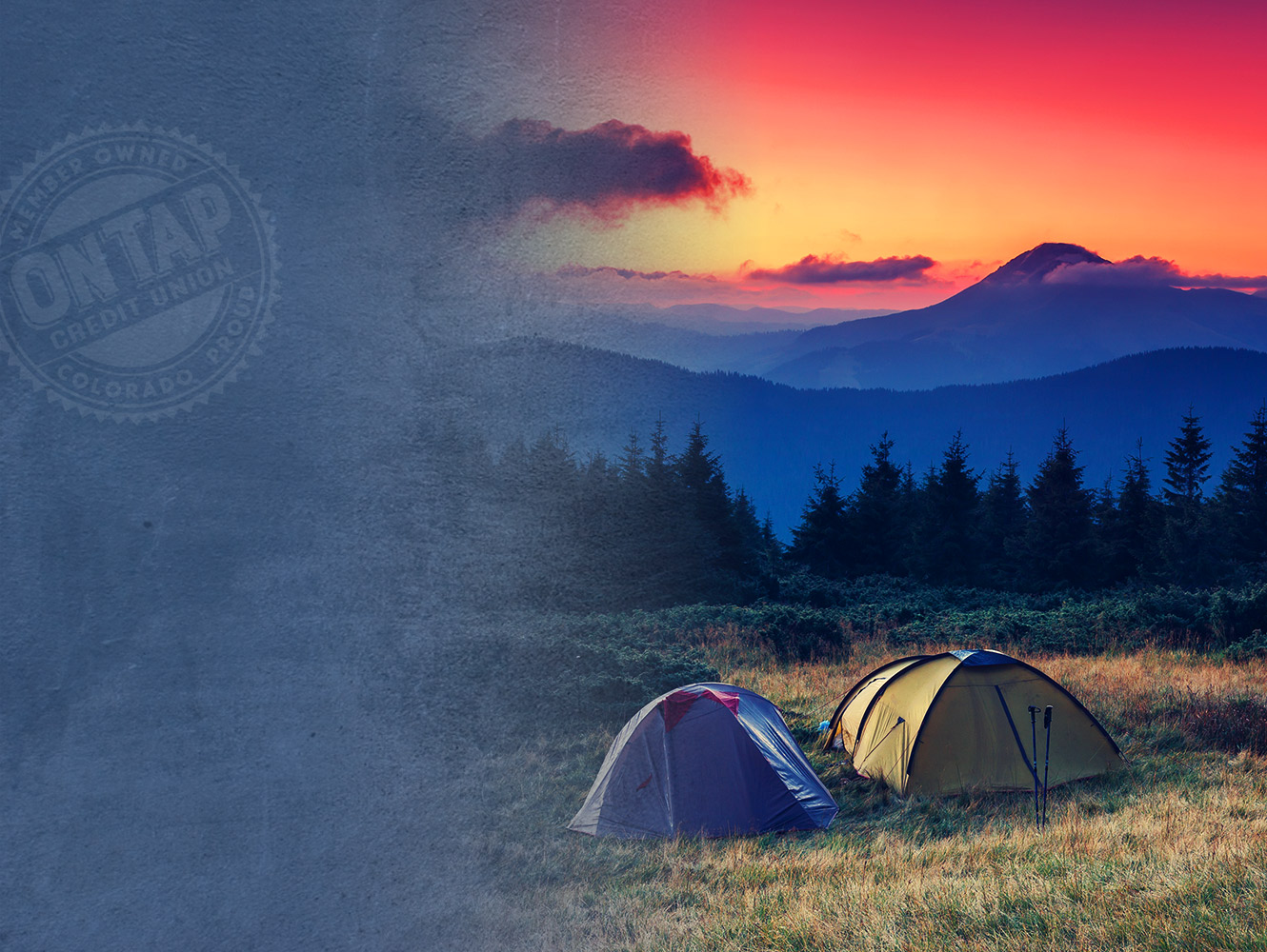 Two tents pitched in a mountain meadow