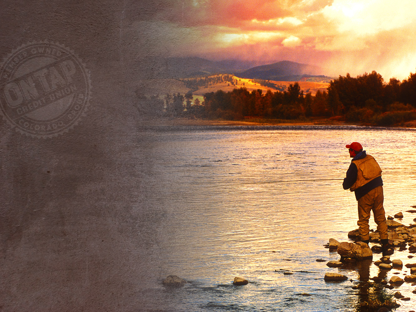 Man fishing in a mountain lake