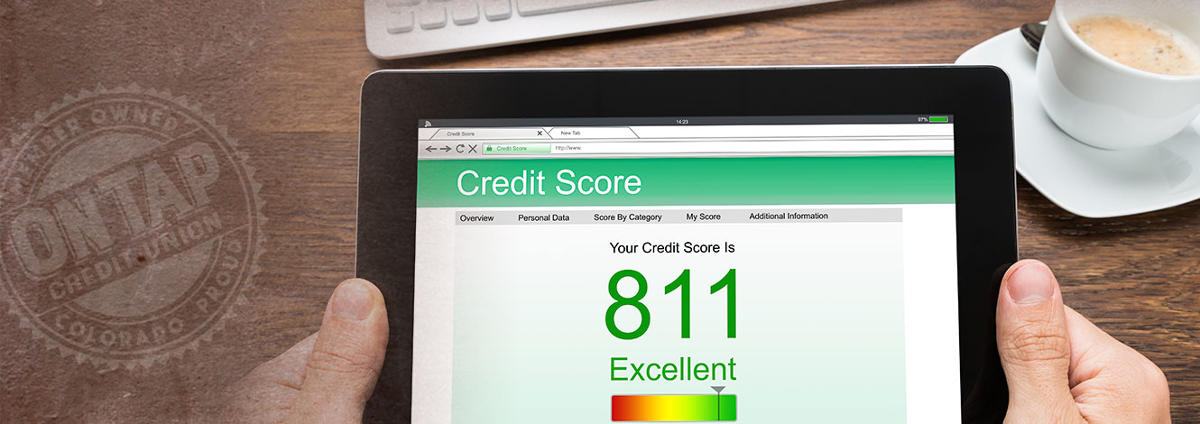 person viewing fico score on tablet device